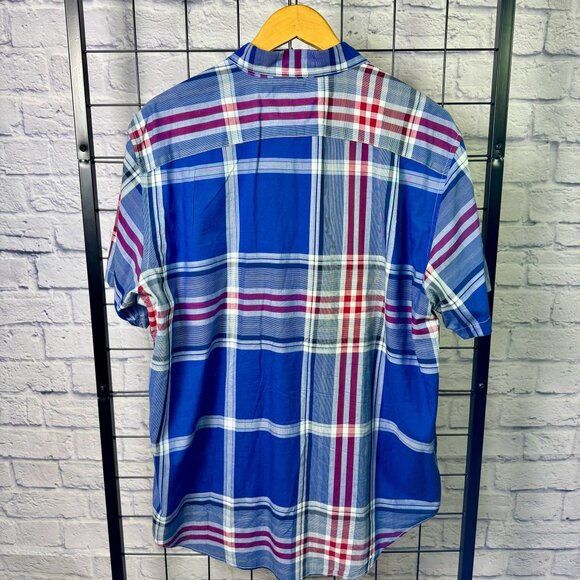 Nautica Men’s Plaid Short Sleeve Shirt Blue Red Button Up Large - Picture 2 of 3